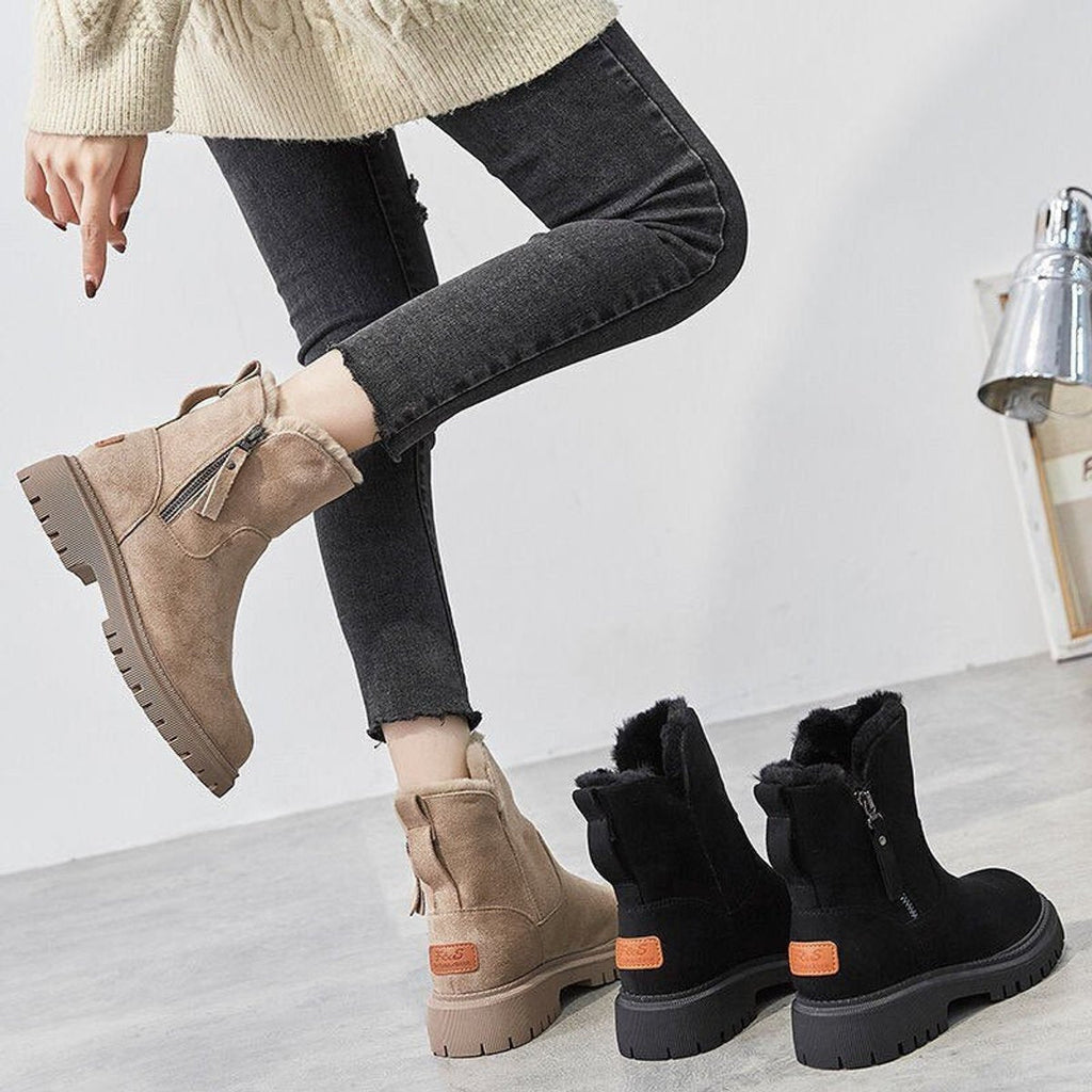 Women's Fleece-Lined Suede Slip-On Winter Ankle Boots
