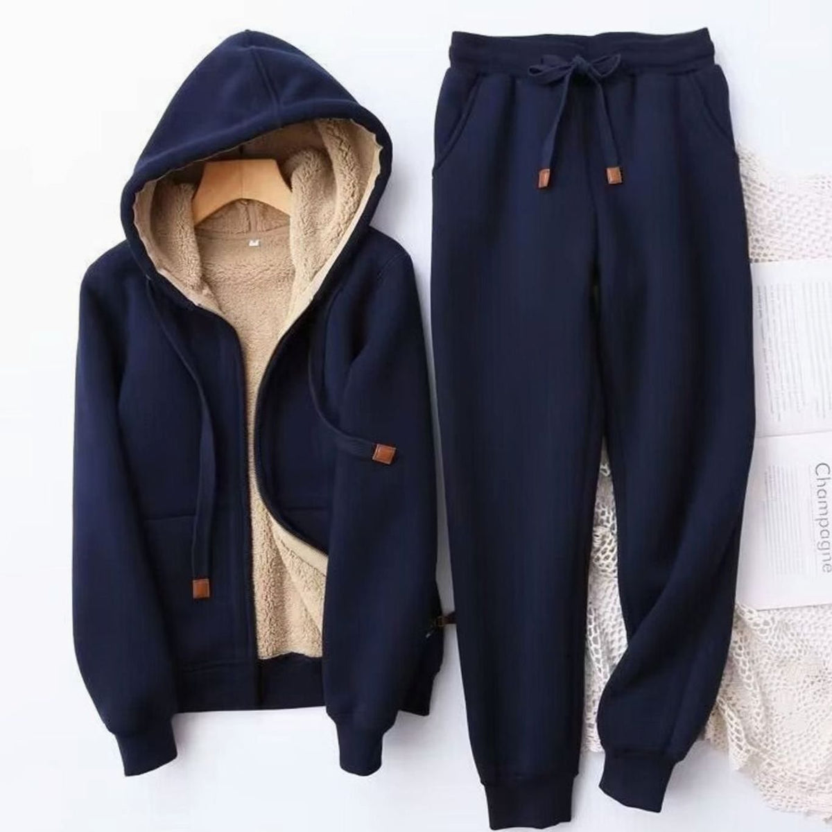Women's Sherpa-Lined Hoodie and Jogger Set - Blue