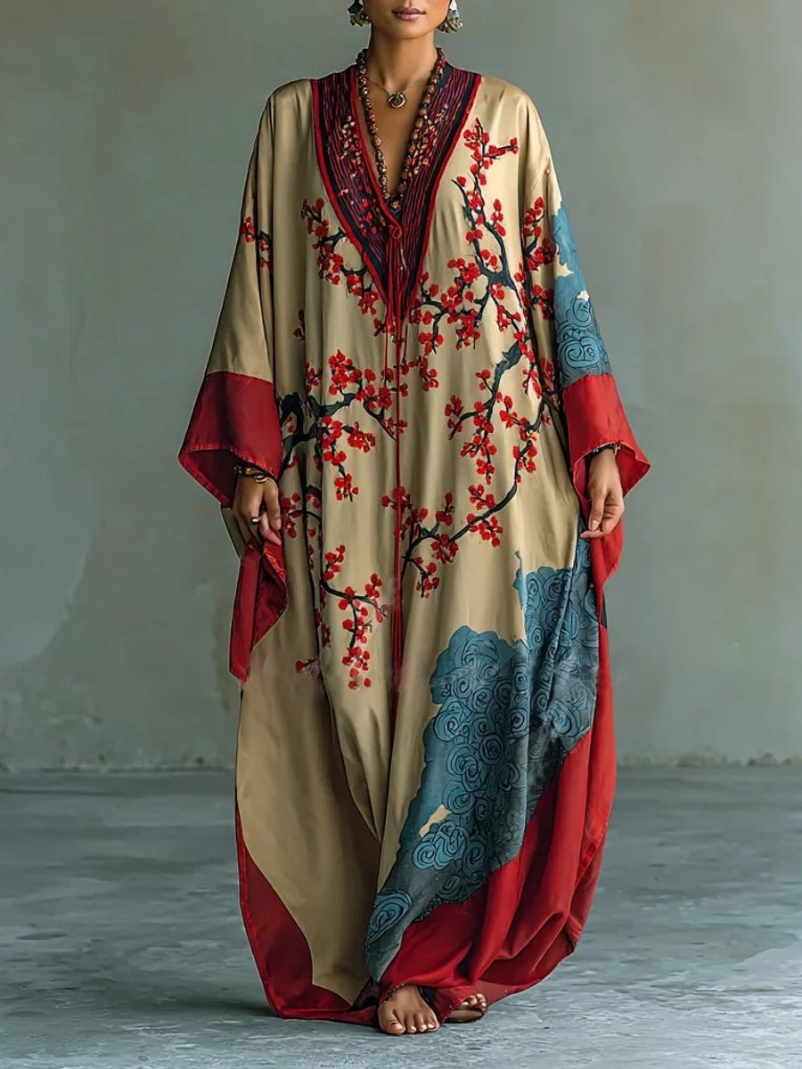 Women's Floral Batwing Sleeve Maxi Dress