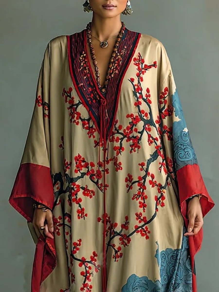 Women's Floral Batwing Sleeve Maxi Dress
