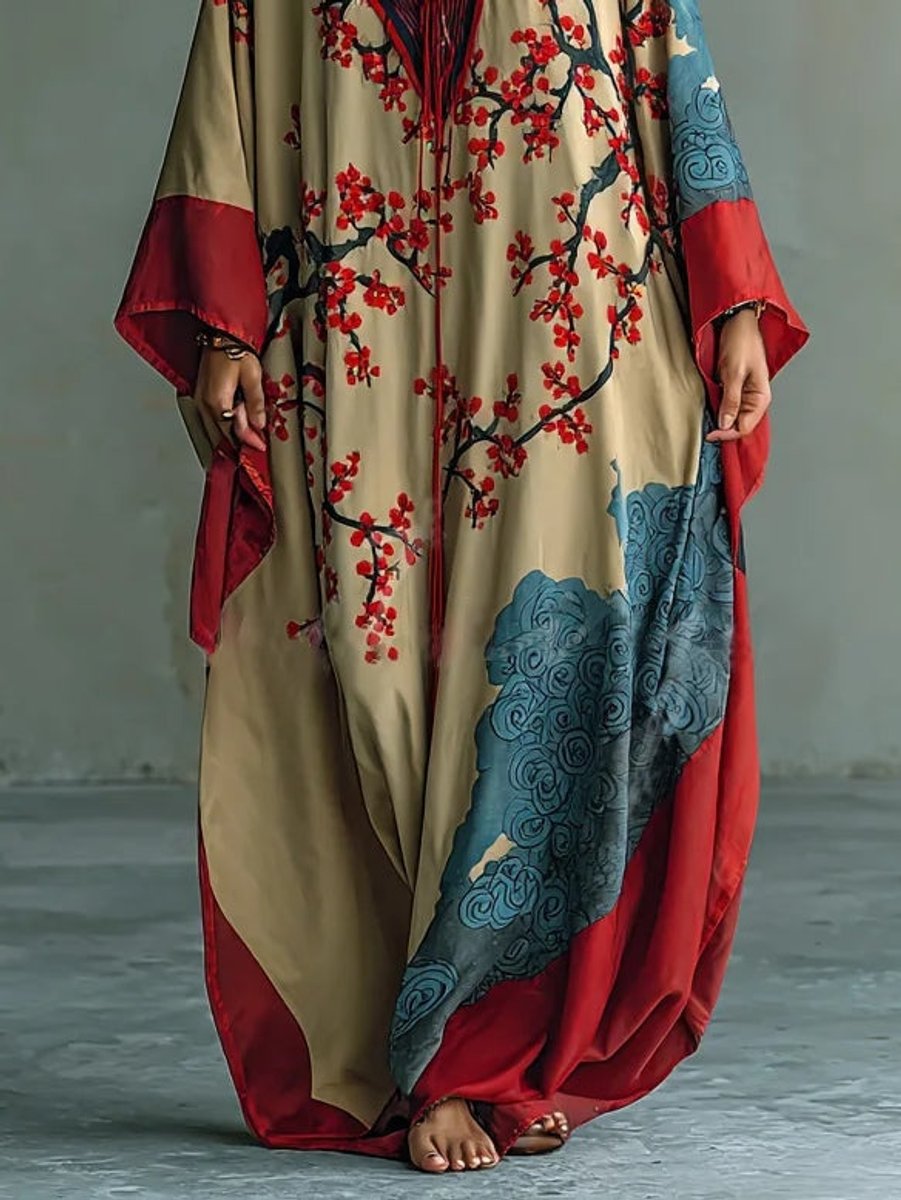 Women's Floral Batwing Sleeve Maxi Dress