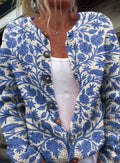 Women's Floral Button-Front Long Sleeve Cardigan - Blue