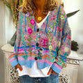 Women's Floral Embroidered Button-Front Cardigan - Blue