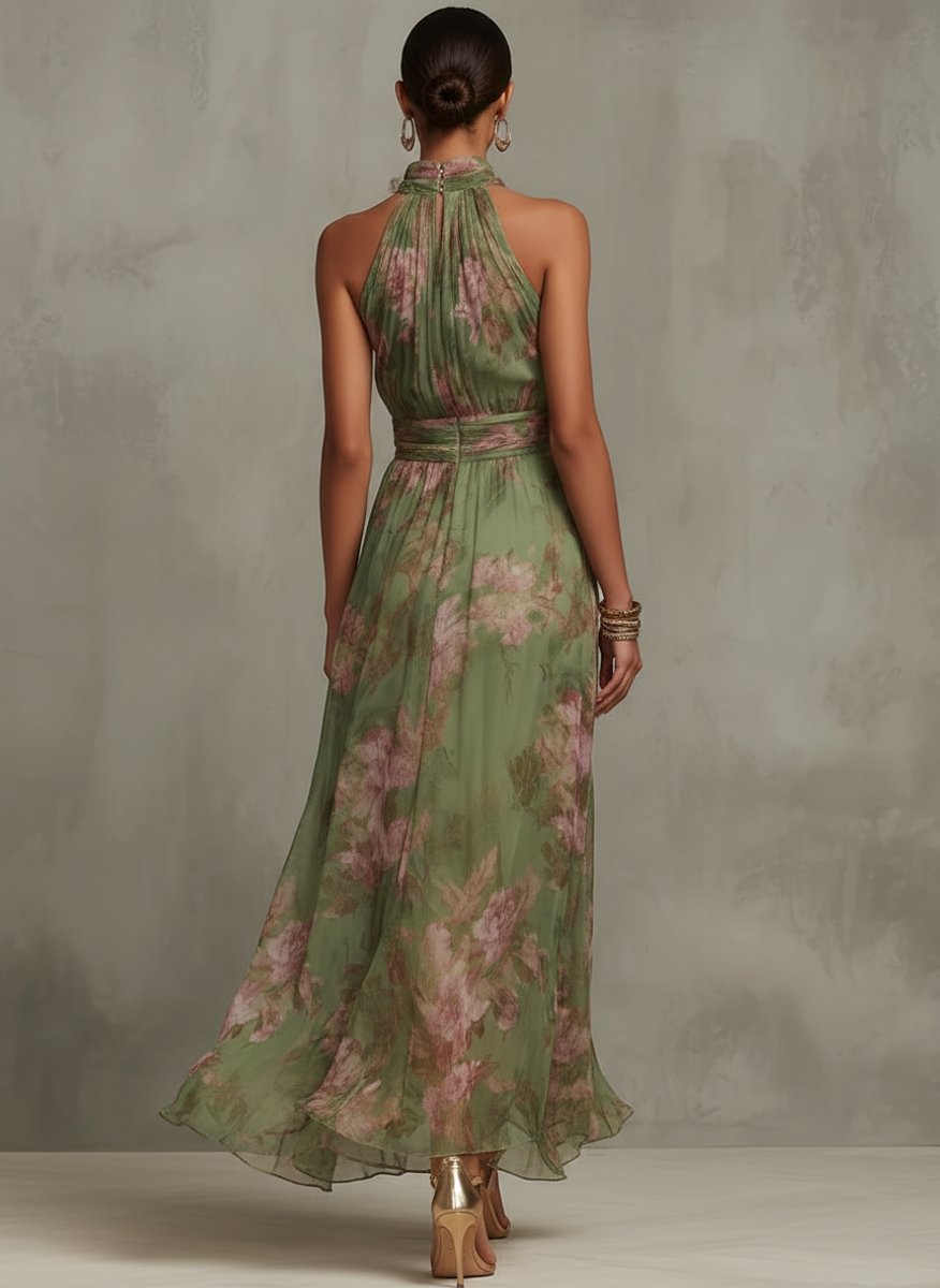 Women's Floral Halter Neck Midi Dress