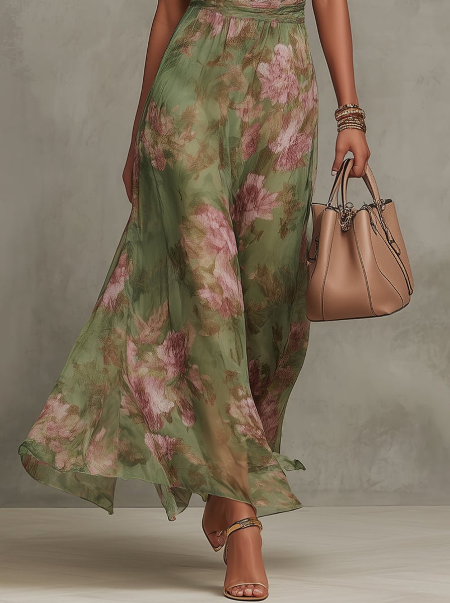 Women's Floral Halter Neck Midi Dress