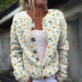 Women's Floral Knit Button-Front Cardigan - Green