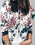 Women's Cherry Blossom Floral Zip-Up Bomber Jacket - White