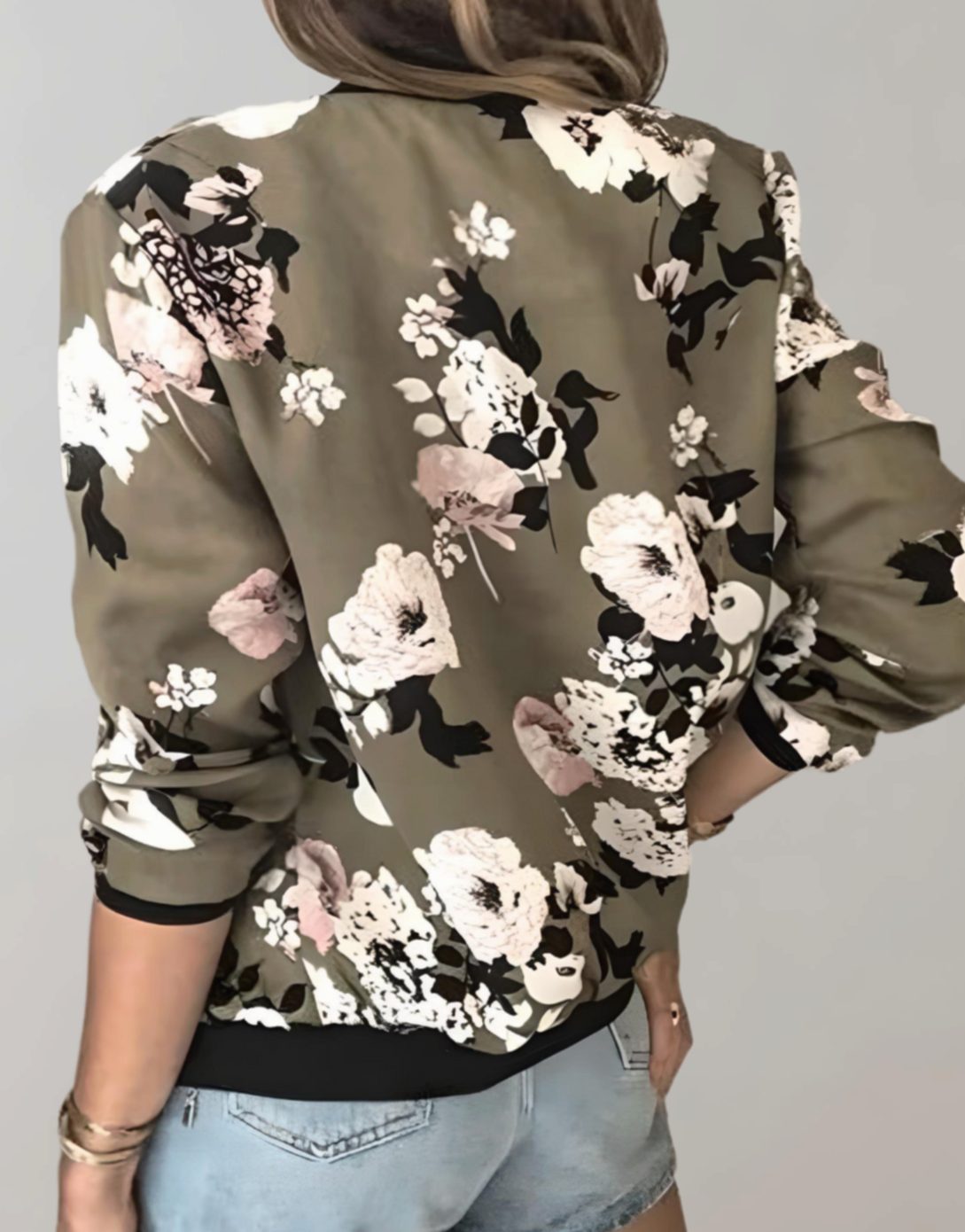 Women's Cherry Blossom Floral Zip-Up Bomber Jacket
