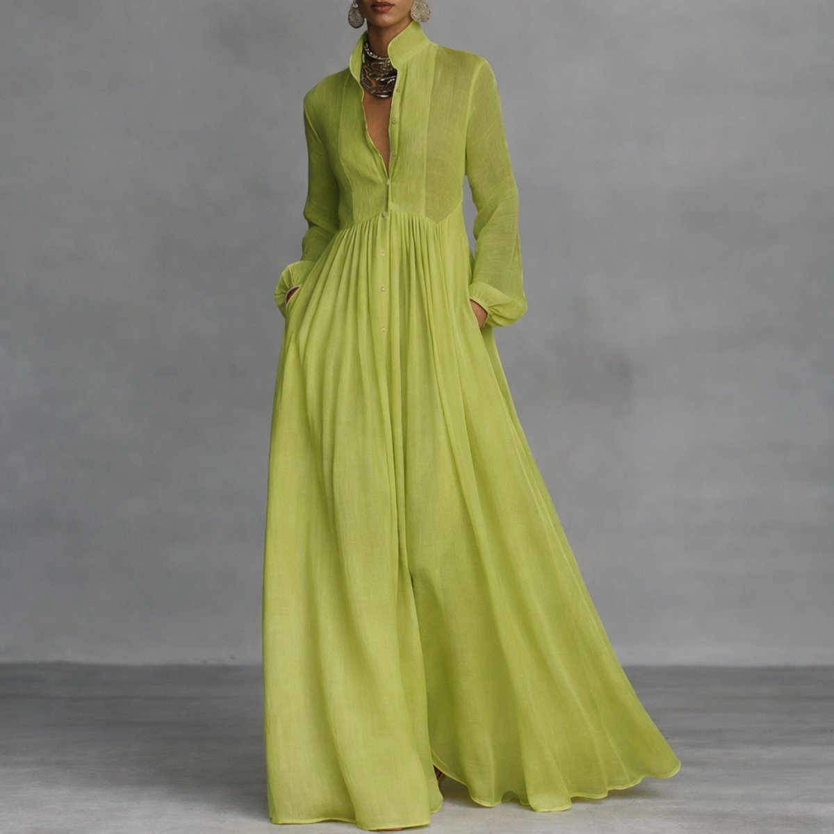 Women's Flowy Button-Front Maxi Dress