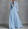 Women's Flowy Button-Front Maxi Dress - Light Blue