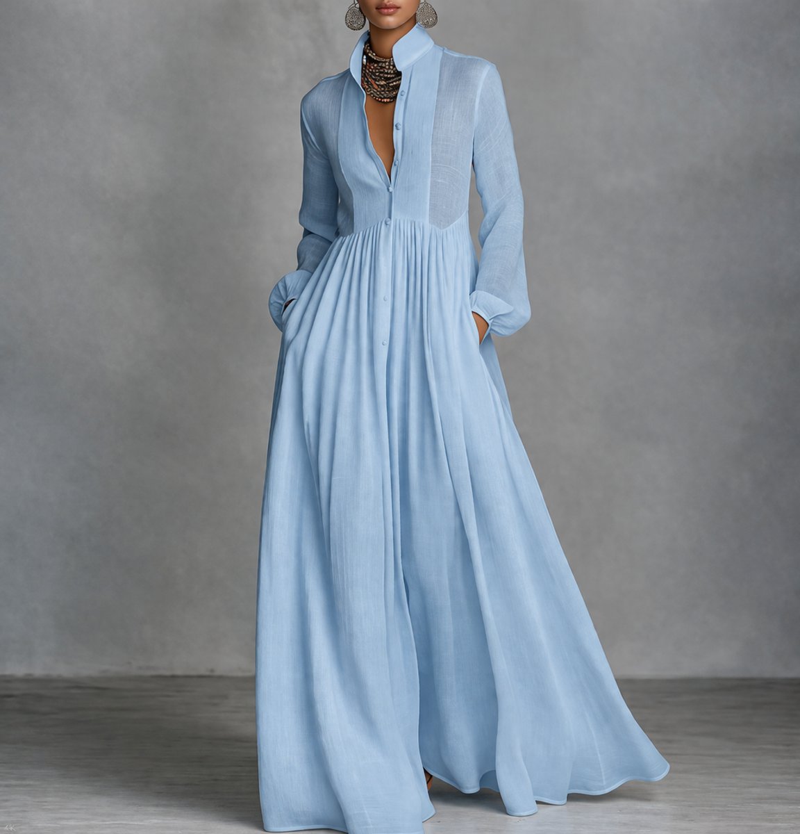 Women's Flowy Button-Front Maxi Dress