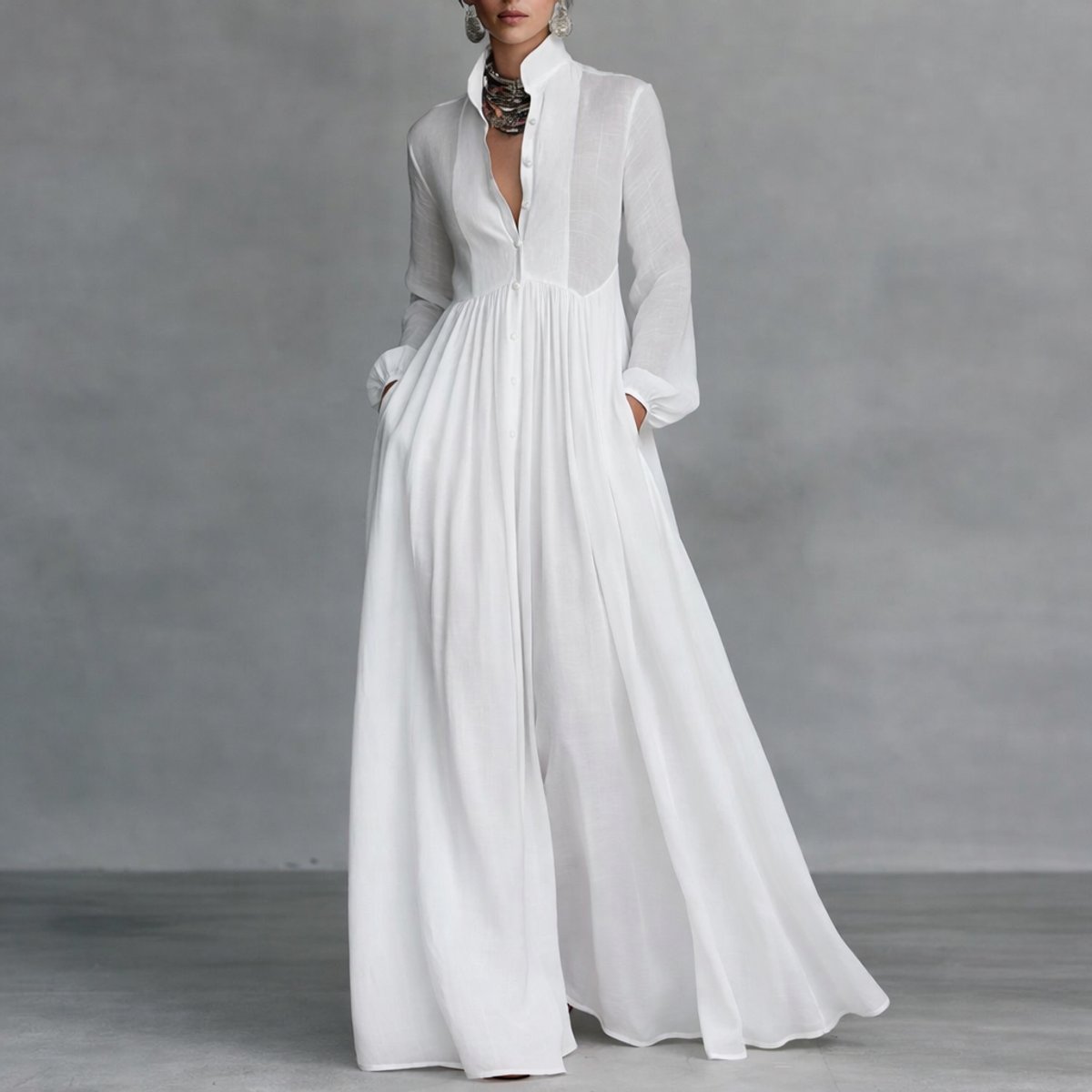 Women's Flowy Button-Front Maxi Dress