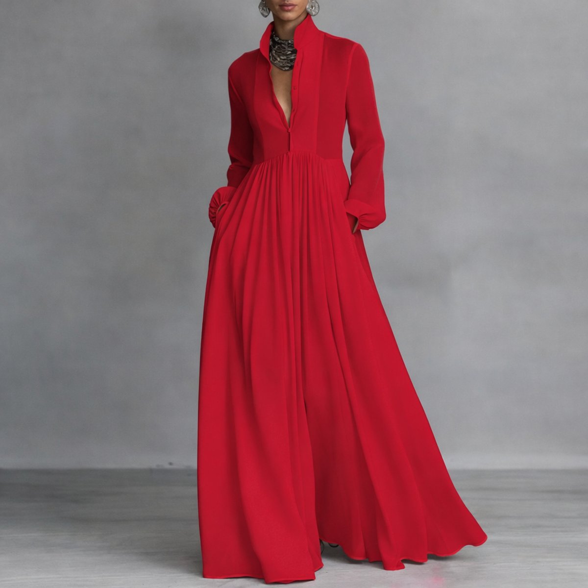Women's Flowy Button-Front Maxi Dress