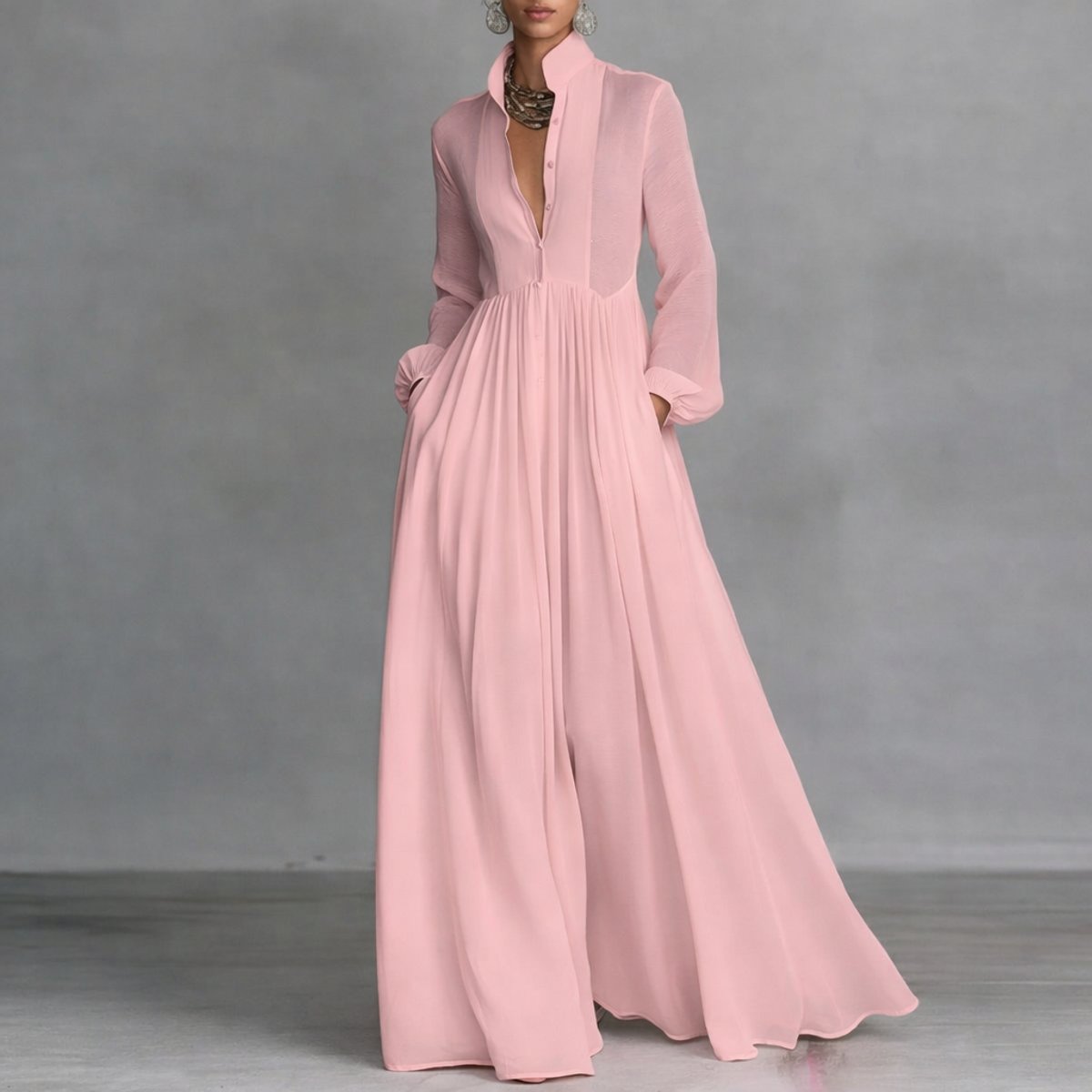 Women's Flowy Button-Front Maxi Dress
