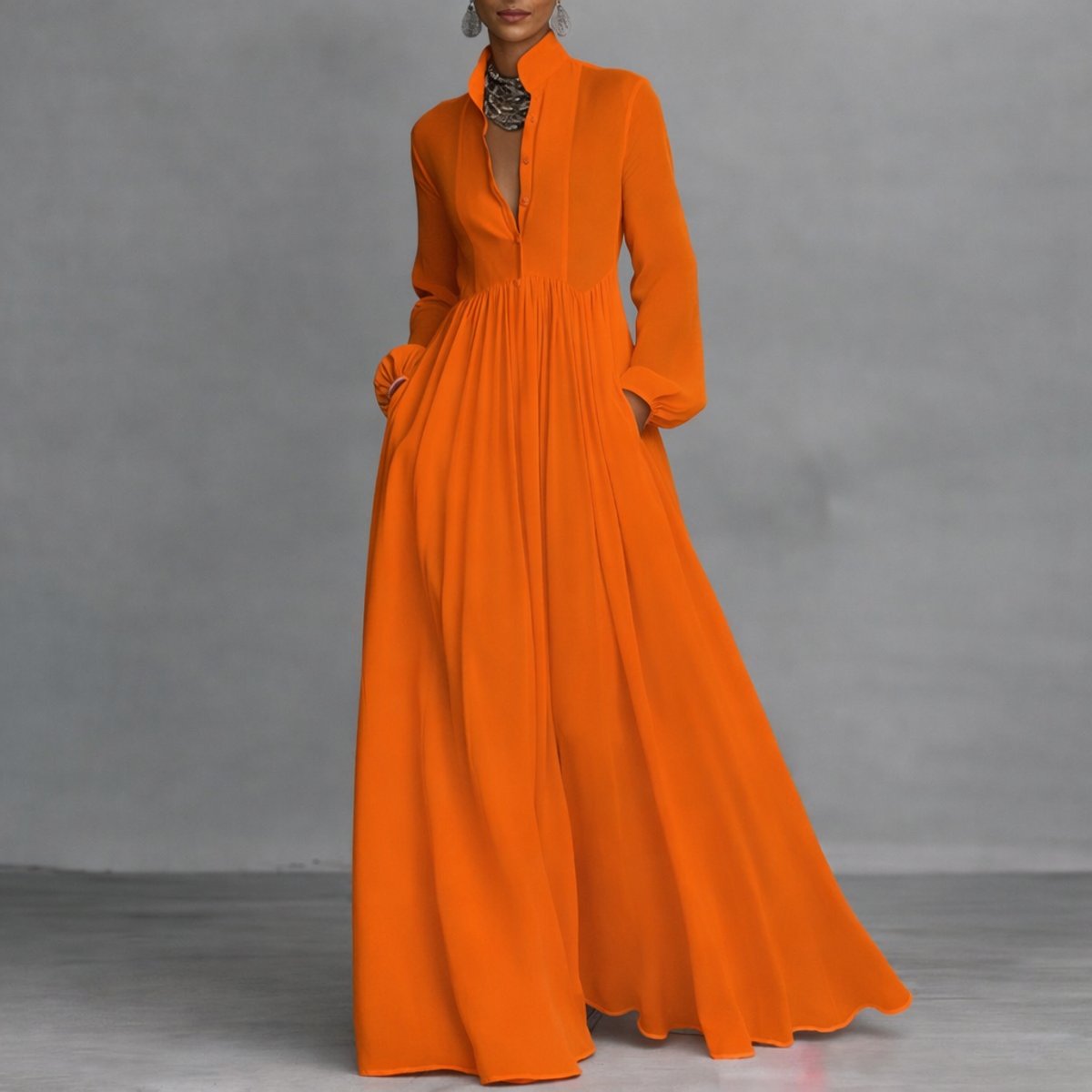 Women's Flowy Button-Front Maxi Dress