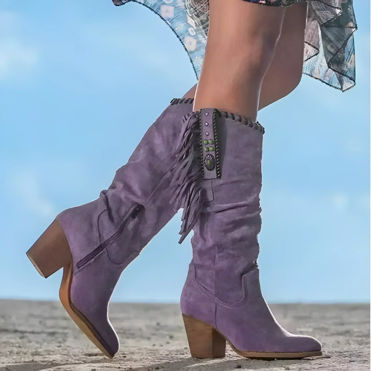 Women's Suede Western Knee High Boots