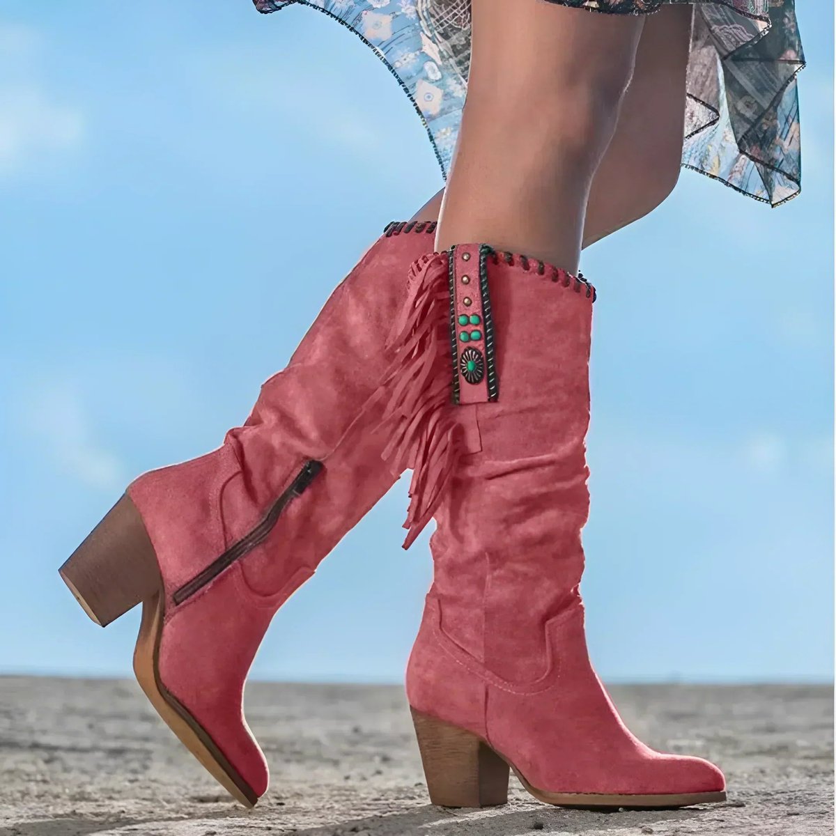Women's Suede Western Knee High Boots