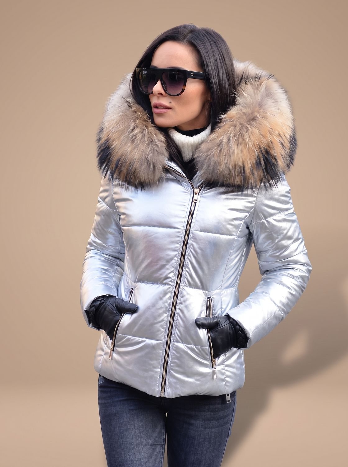 Women's Fur-Trim Hood Fitted Quilted Puffer Coat - White