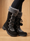 Women's Faux Fur Cuff Lace-Up Mid-Calf Snow Boots - Black