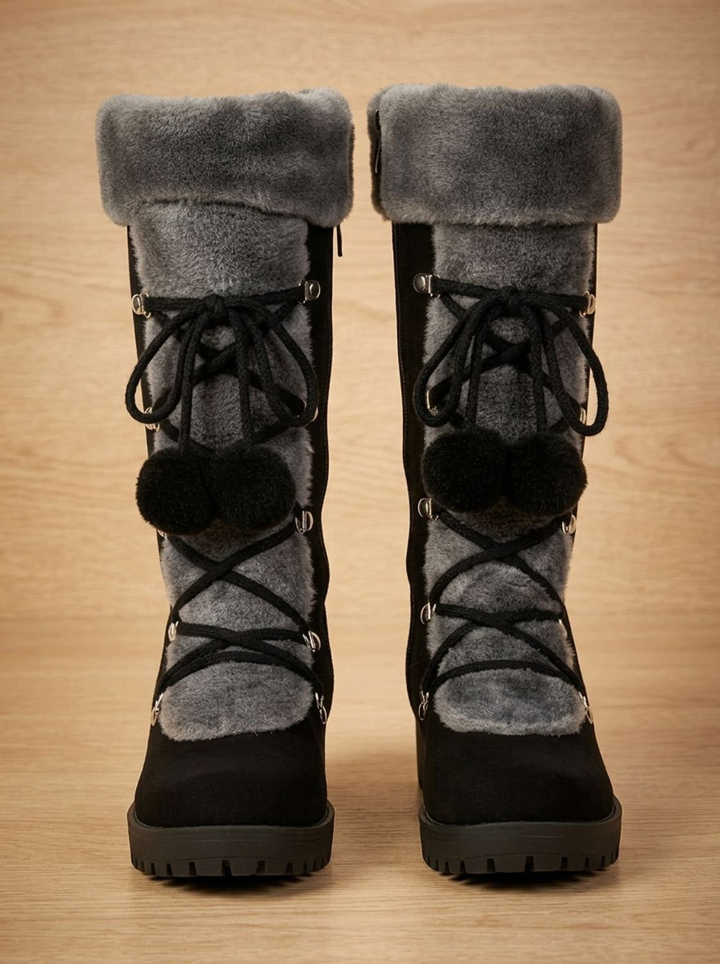 Women's Faux Fur Cuff Lace-Up Mid-Calf Snow Boots