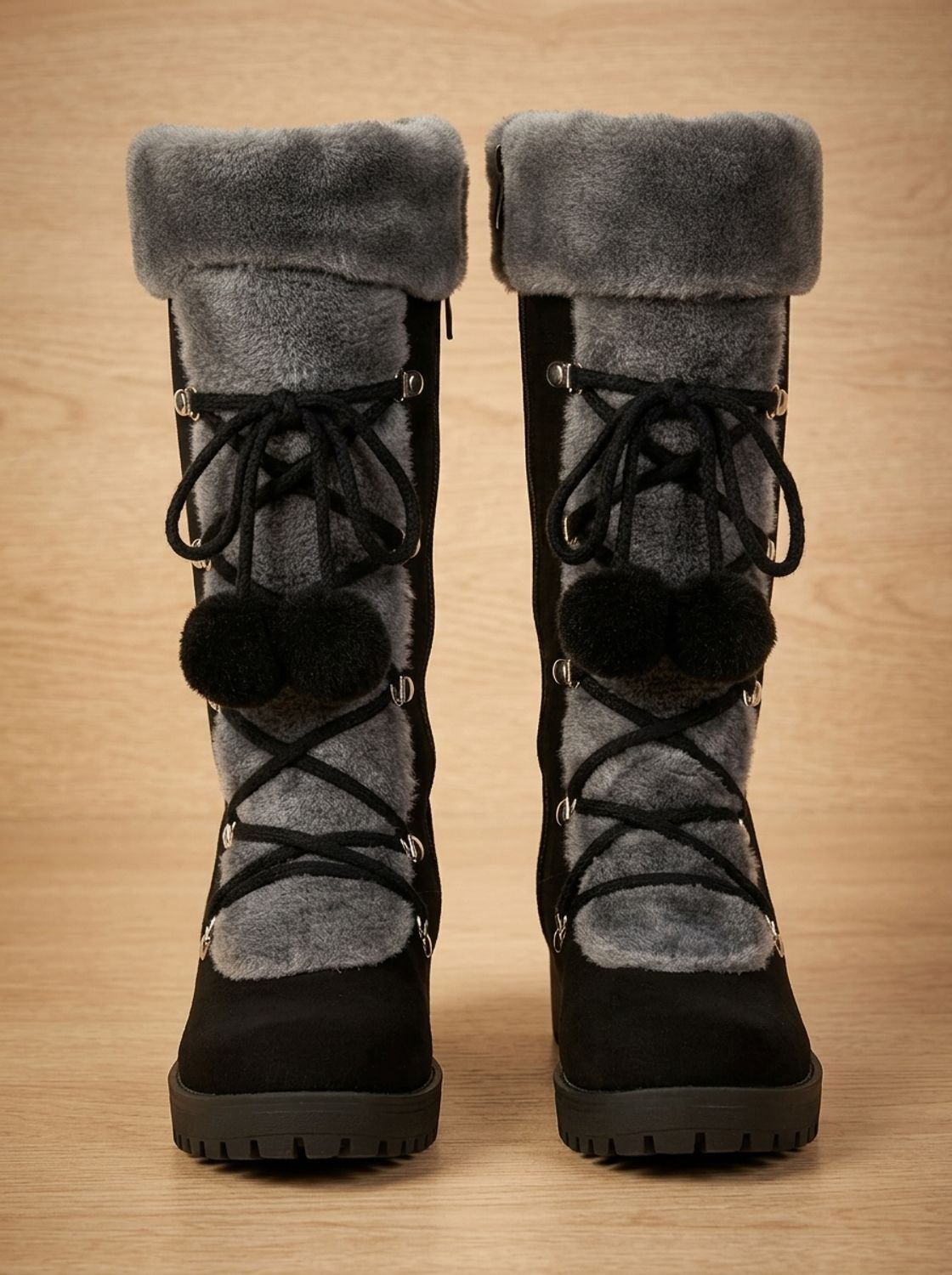 Women's Faux Fur Cuff Lace-Up Mid-Calf Snow Boots