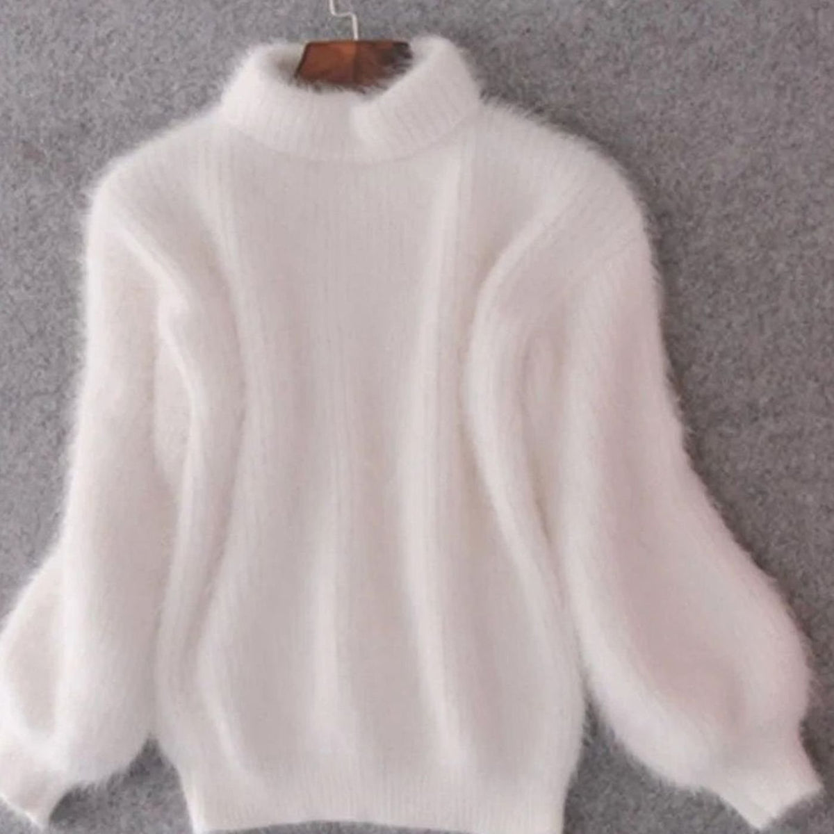 Women's Fuzzy Angora-Blend Turtleneck Sweater - White