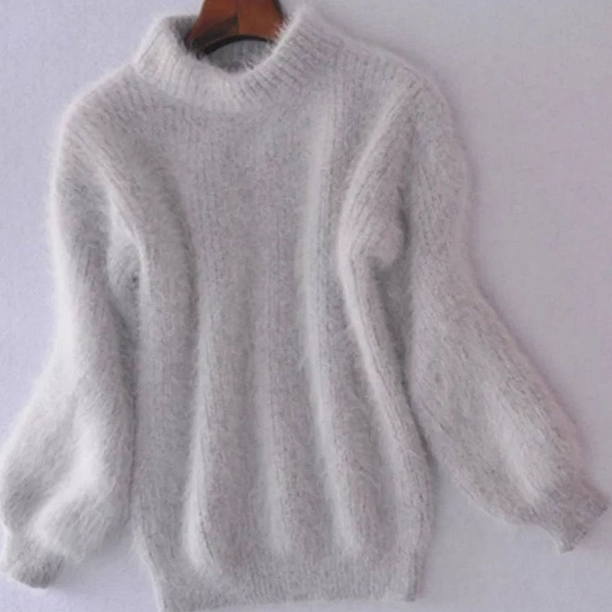 Women's Fuzzy Angora-Blend Turtleneck Sweater - Gray