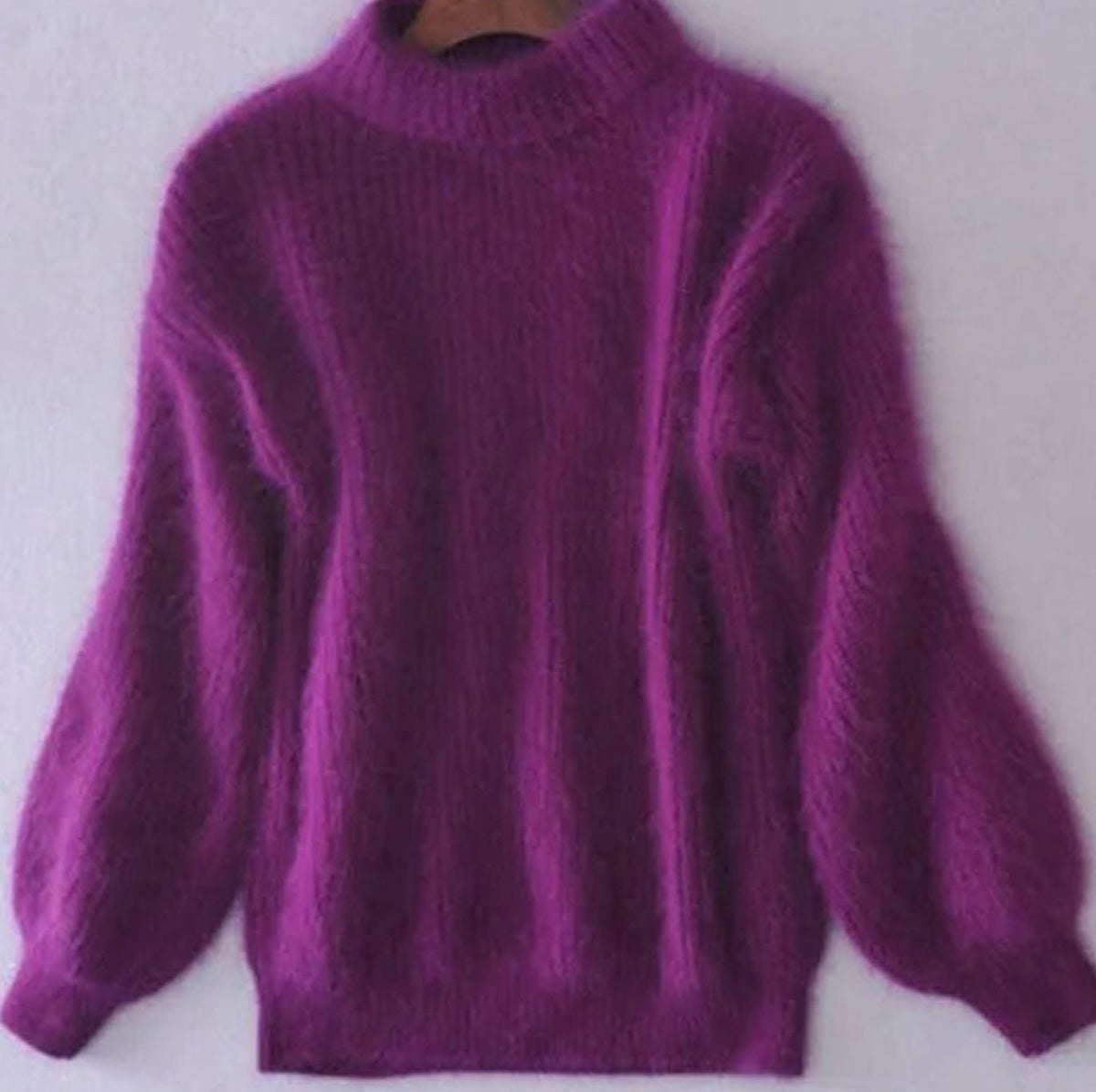 Women's Fuzzy Angora-Blend Turtleneck Sweater - Purple