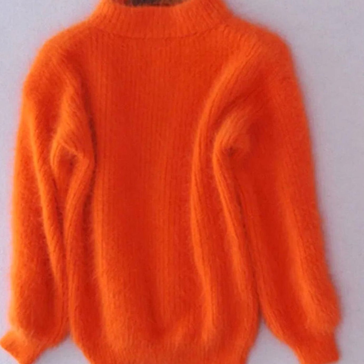 Women's Fuzzy Angora-Blend Turtleneck Sweater - Orange