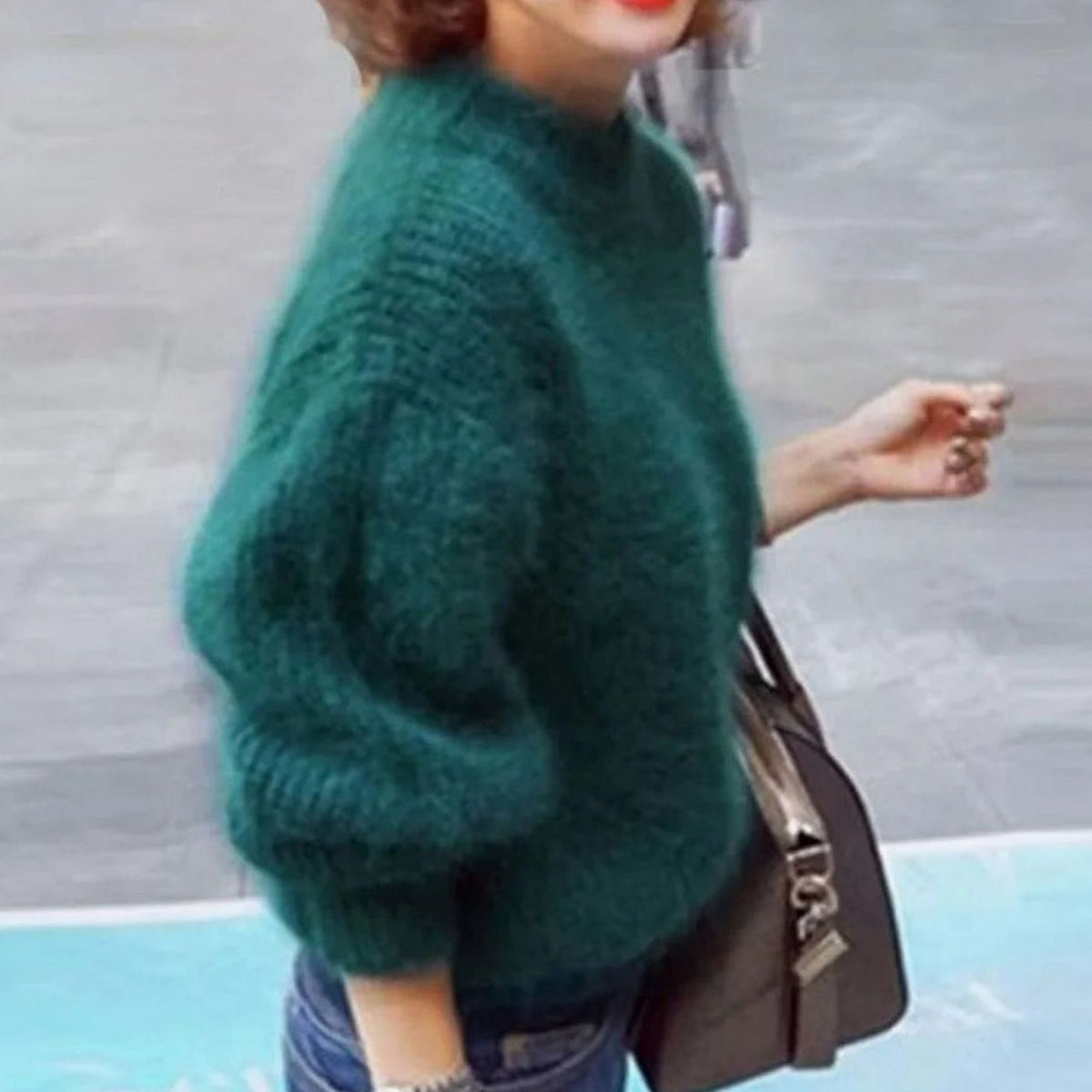 Women's Fuzzy Angora-Blend Turtleneck Sweater - Green