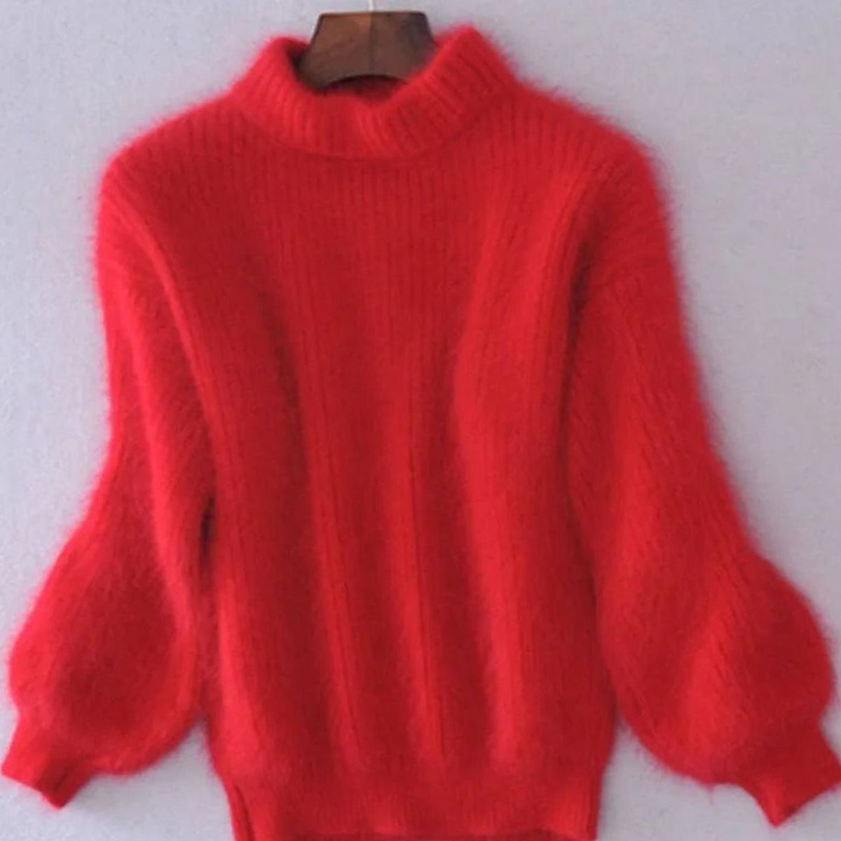 Women's Fuzzy Angora-Blend Turtleneck Sweater - Red
