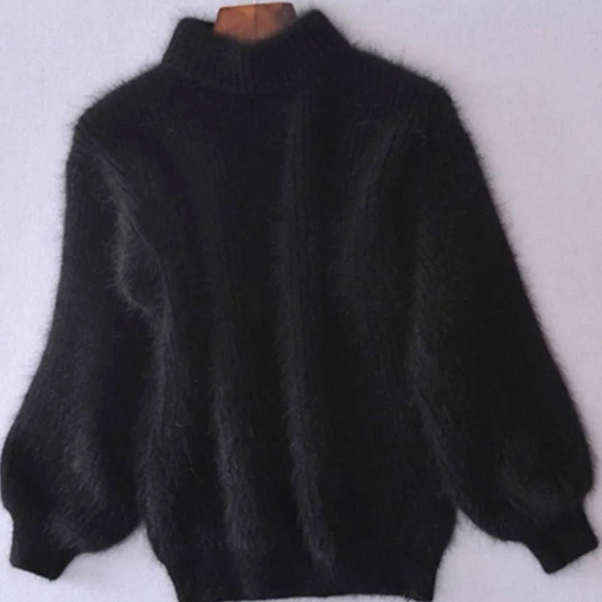 Women's Fuzzy Angora-Blend Turtleneck Sweater - Black