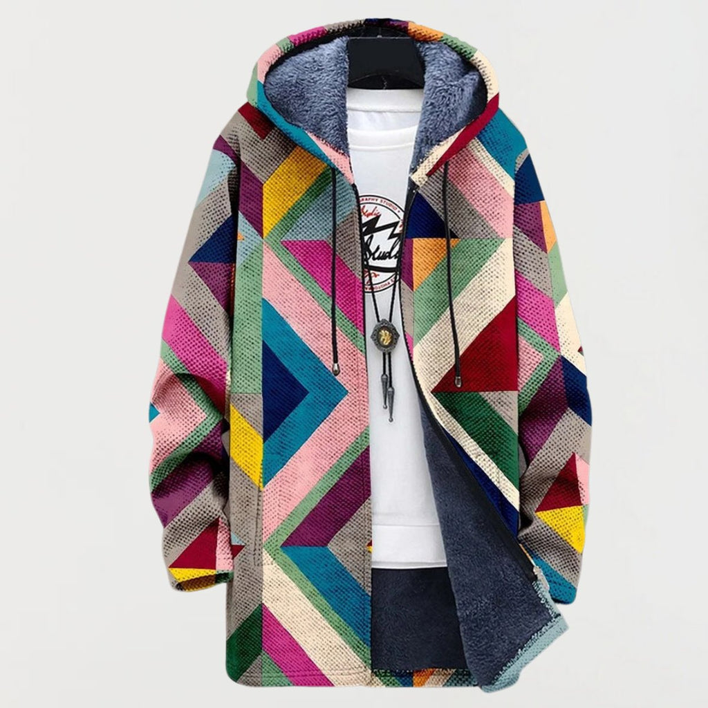 Women's Geometric Print Fleece-Lined Sweater Jacket