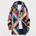 Women's Geometric Print Fleece-Lined Sweater Jacket - Multicolor