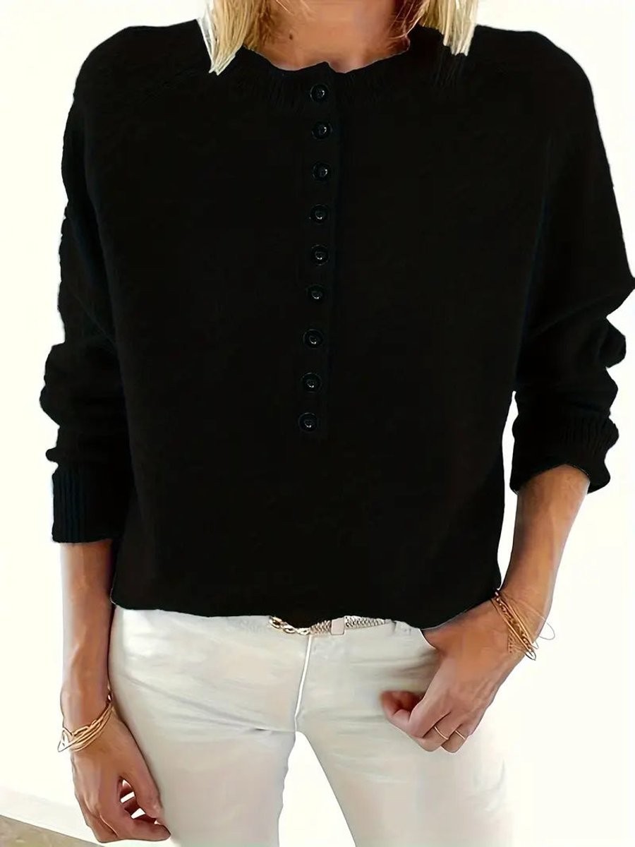 Women's V-Neck Half-Button Knit Sweater
