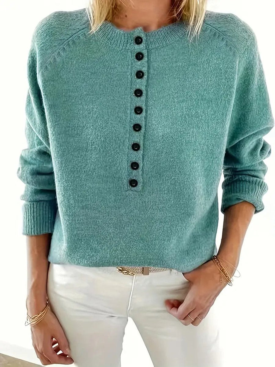 Women's V-Neck Half-Button Knit Sweater