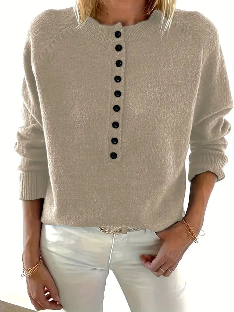 Women's V-Neck Half-Button Knit Sweater