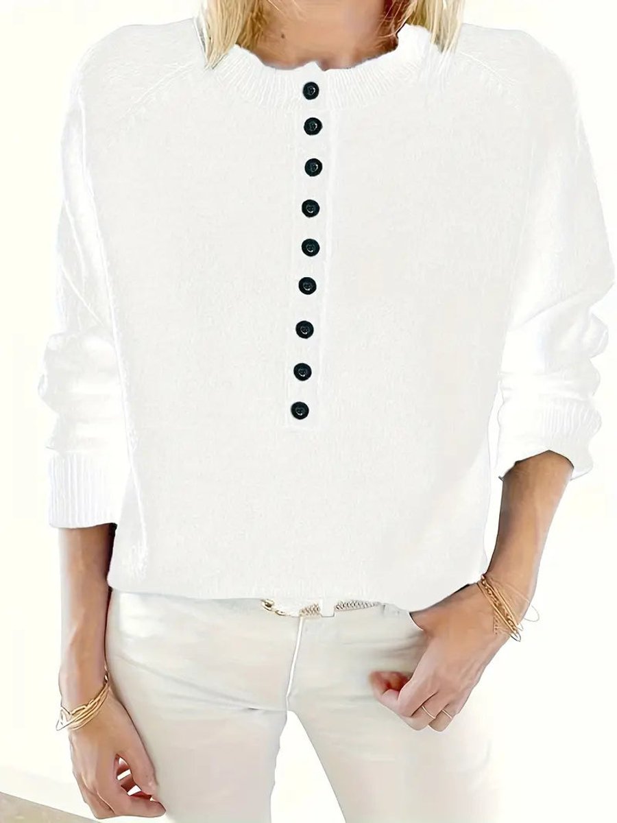 Women's V-Neck Half-Button Knit Sweater