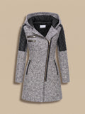 Women's Hooded Wool-Blend Quilted Coat - Light Gray