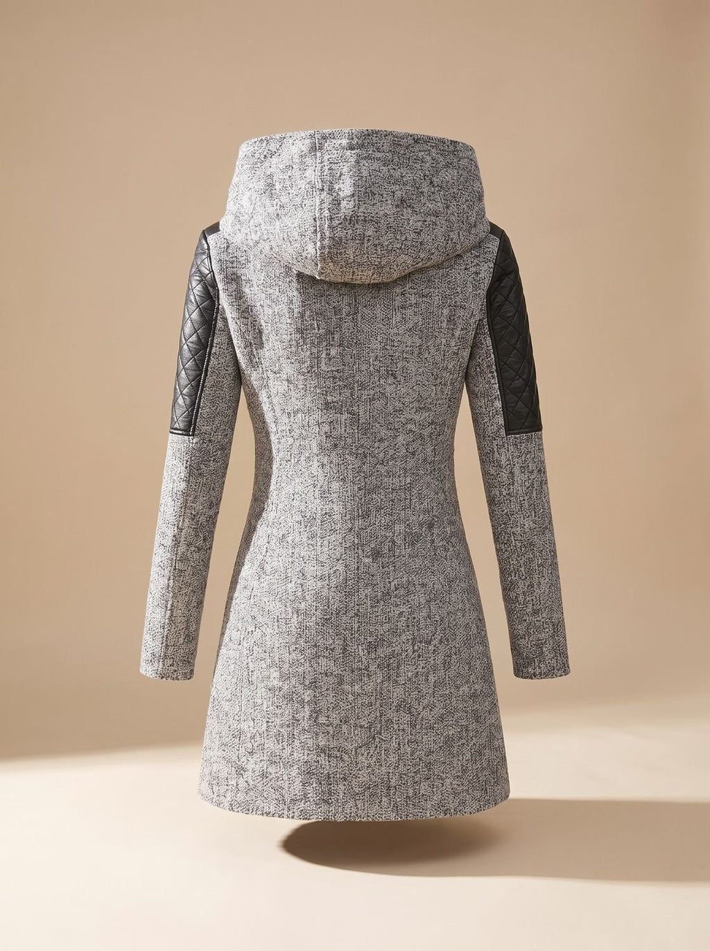 Women's Hooded Wool-Blend Quilted Coat - Dark Gray