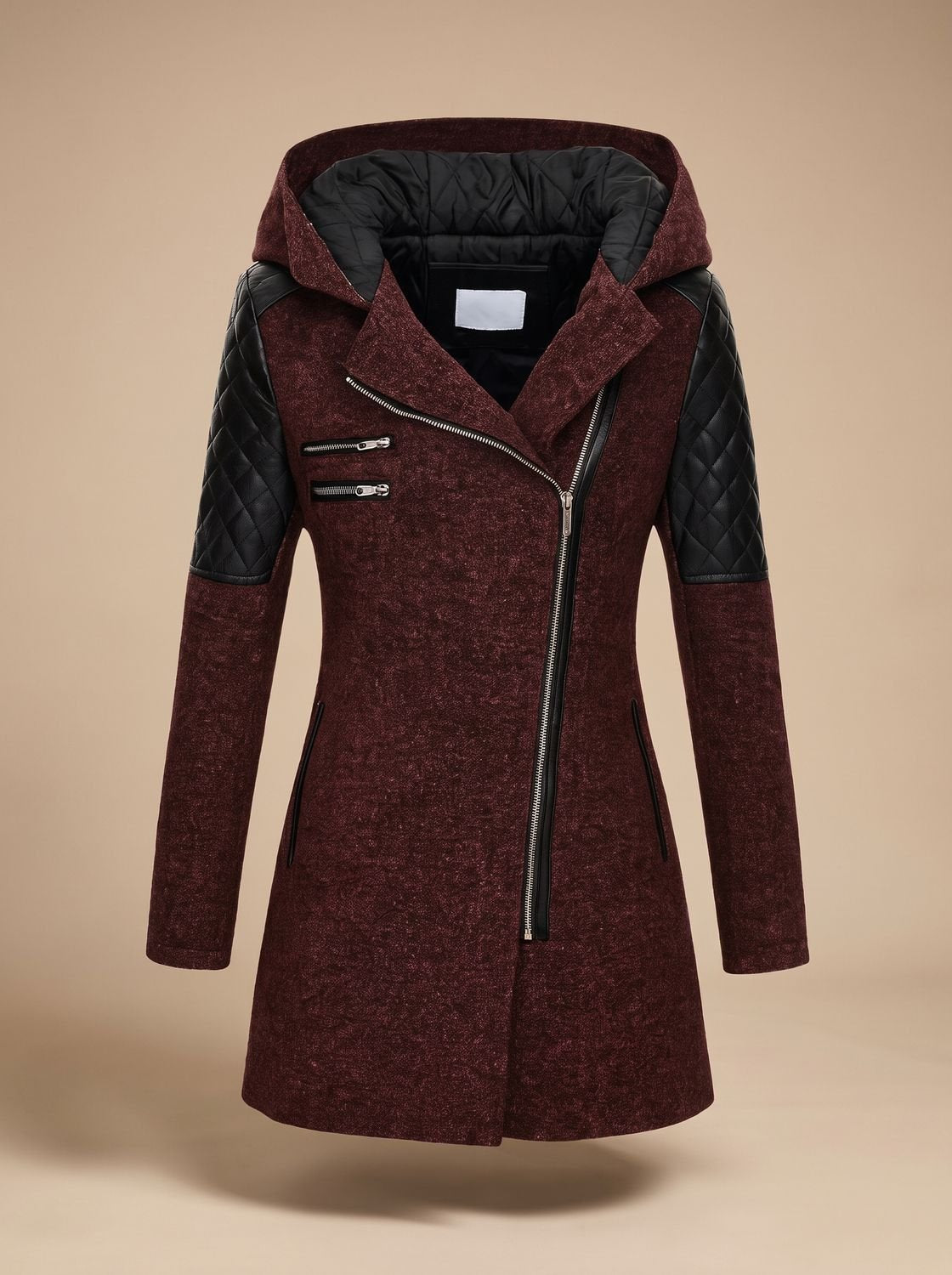 Women's Hooded Wool-Blend Quilted Coat - Blue
