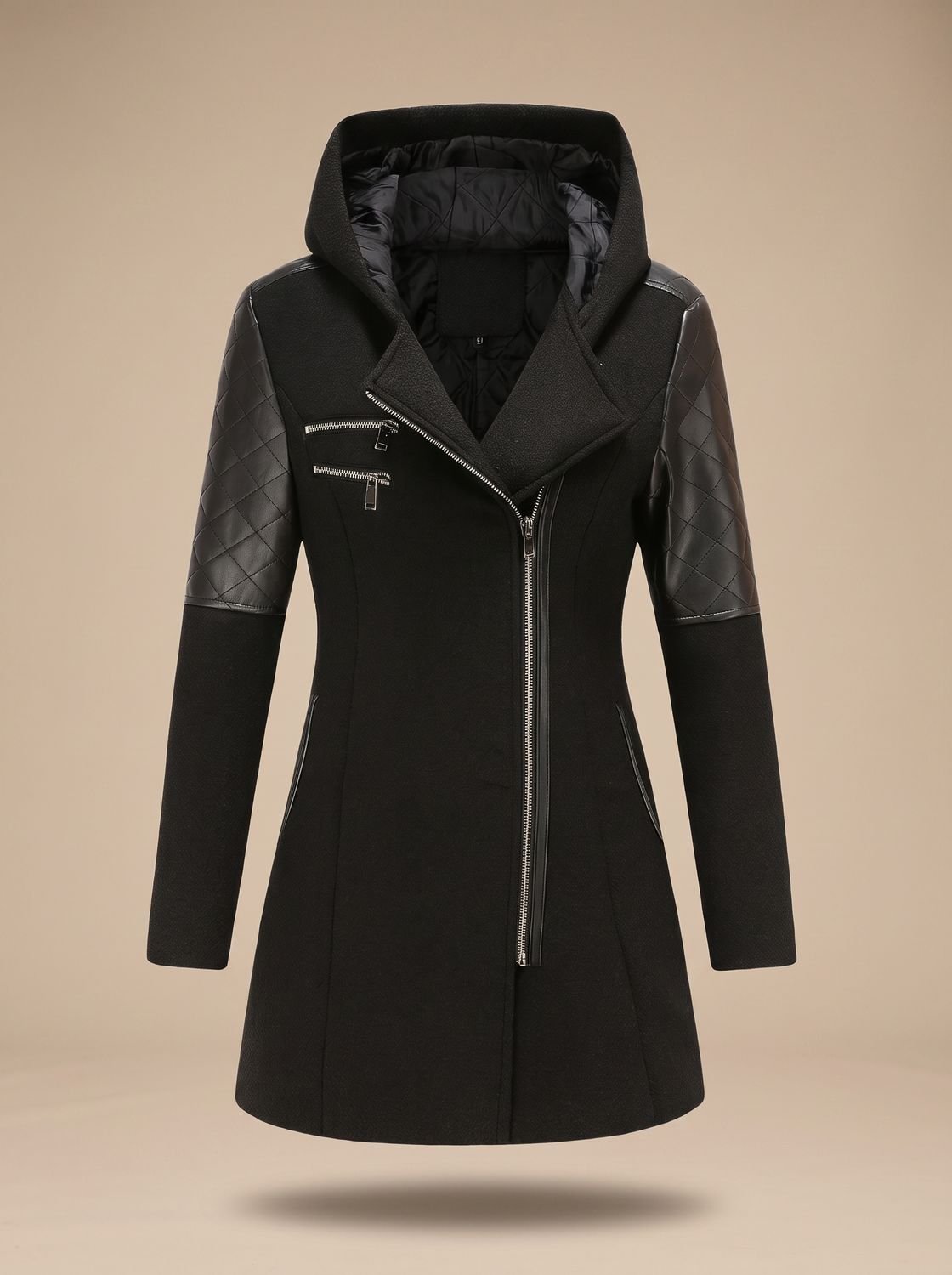 Women's Hooded Wool-Blend Quilted Coat