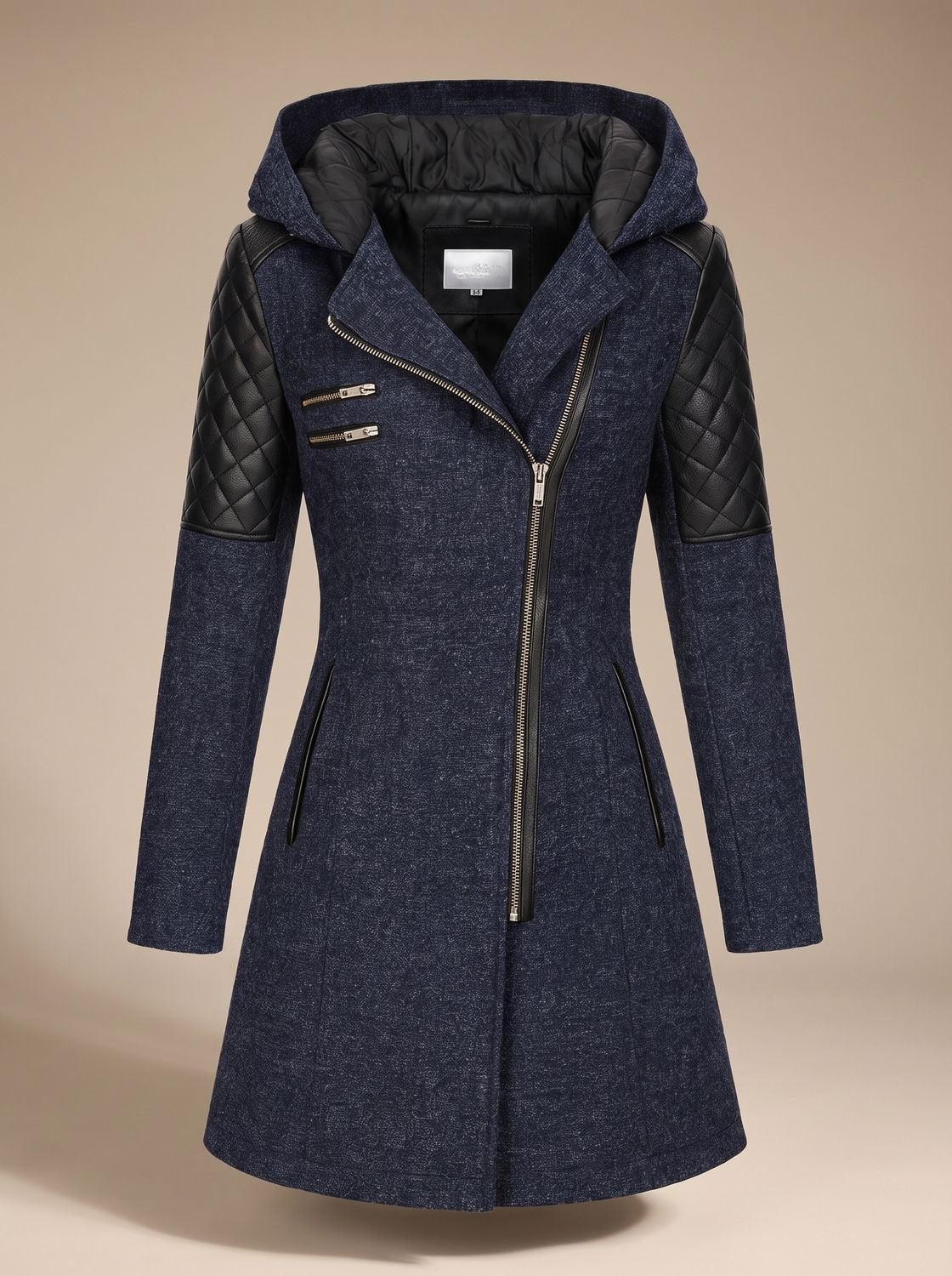 Women's Hooded Wool-Blend Quilted Coat
