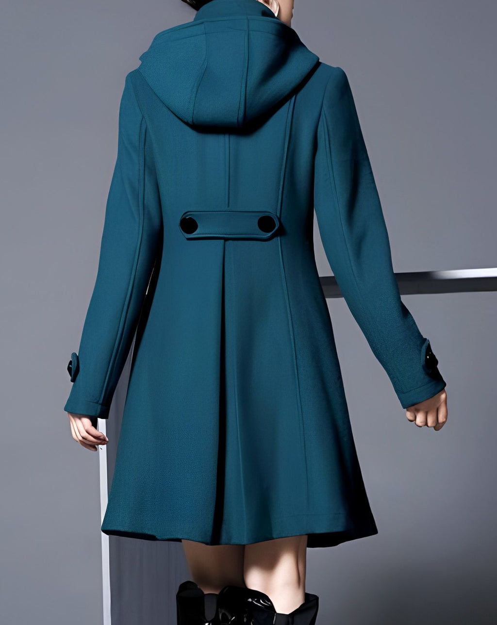Women's Hooded Double-Breasted Flare Coat - Dark Gray