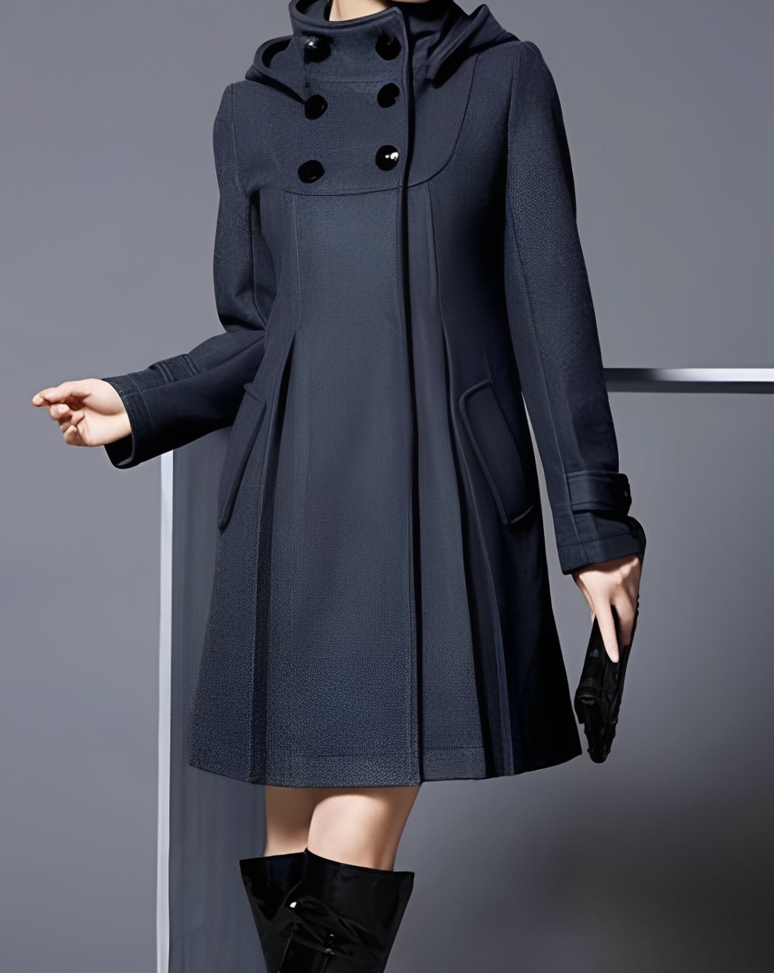 Women's Hooded Double-Breasted Flare Coat