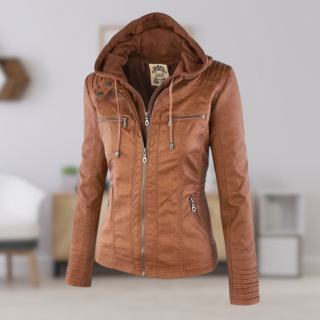 Women's Hooded Faux Leather Moto Coat