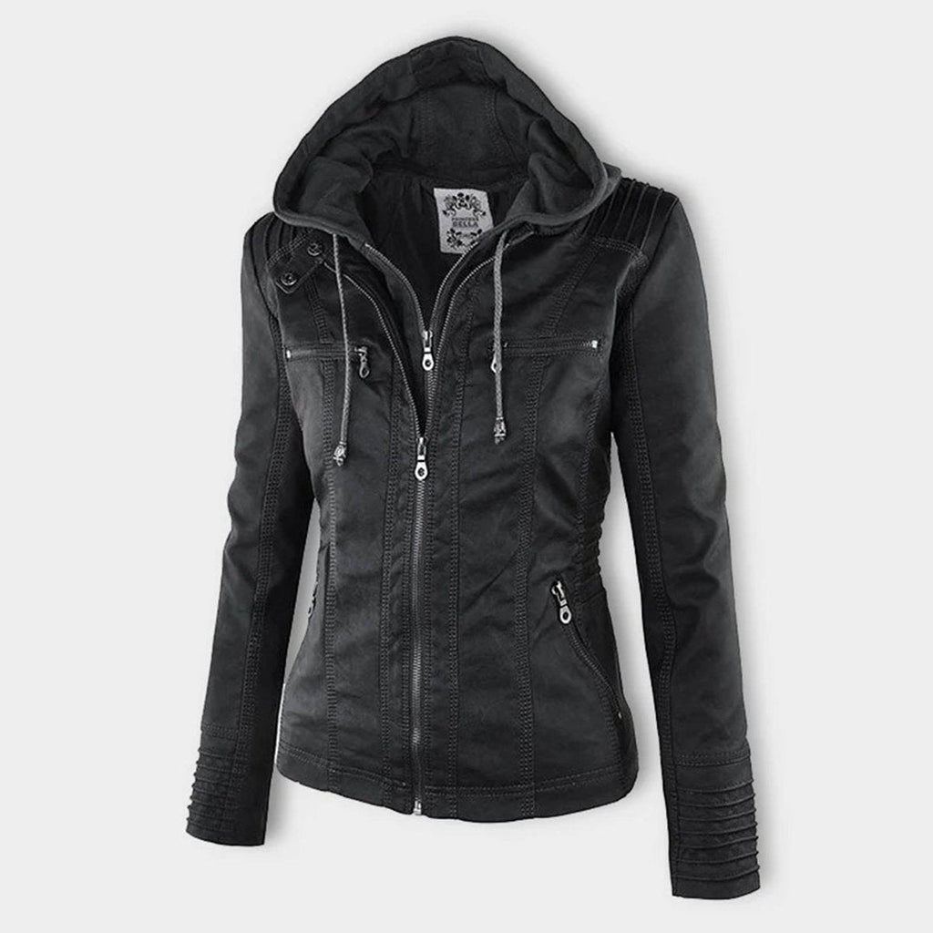 Women's Hooded Faux Leather Moto Coat