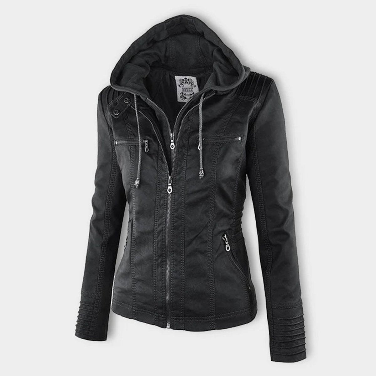 Women's Hooded Faux Leather Moto Coat