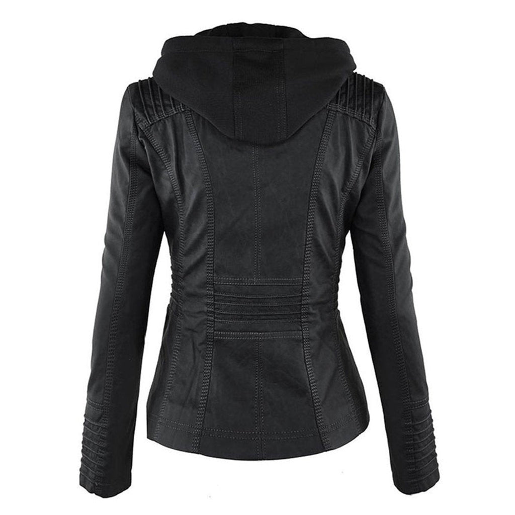 Women's Hooded Faux Leather Moto Coat