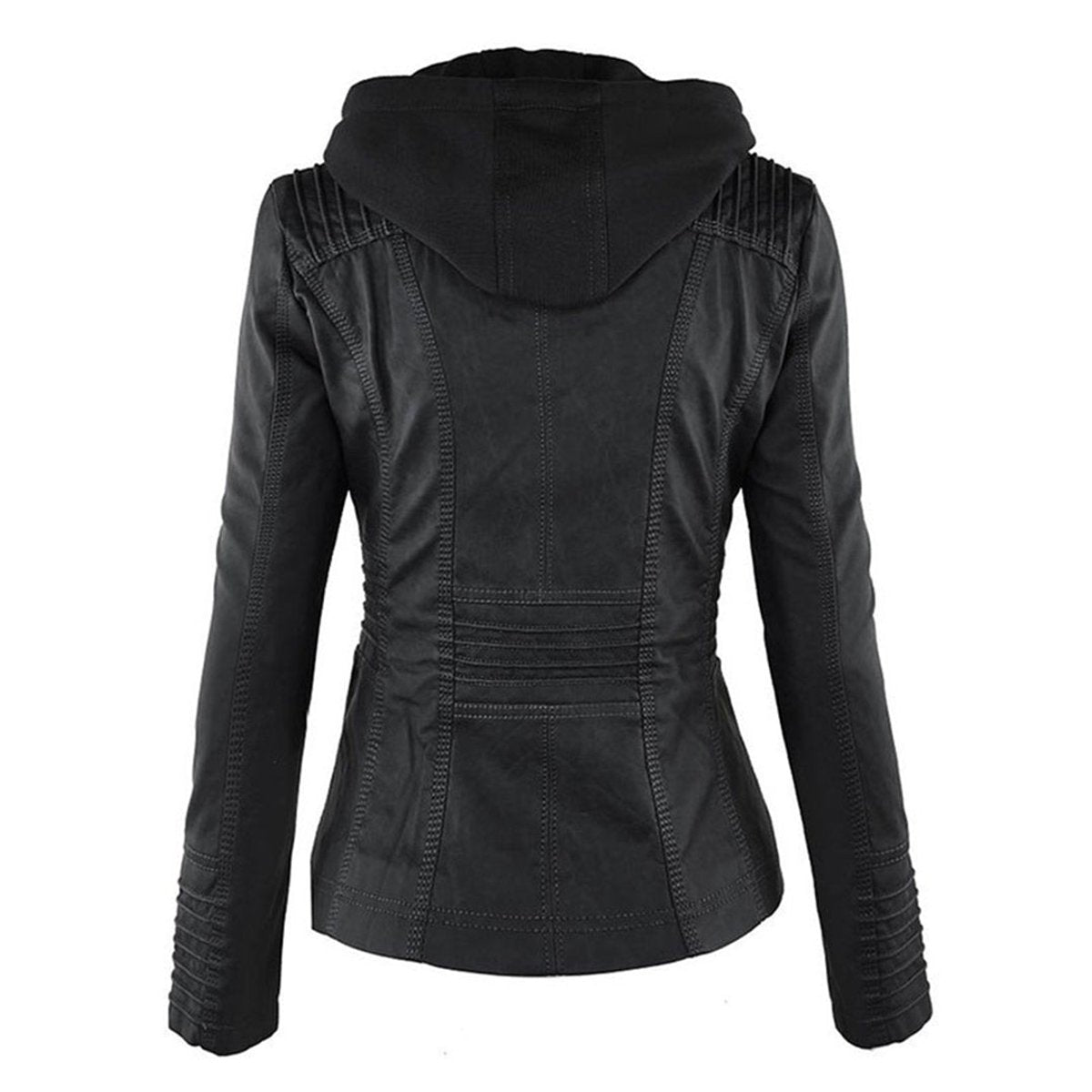 Women's Hooded Faux Leather Moto Coat